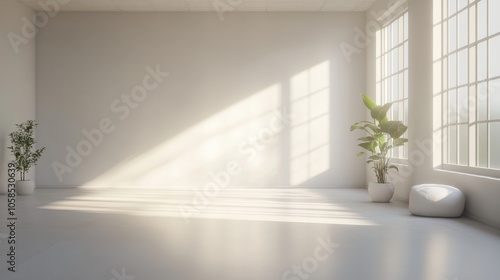 Minimalist White Living Room Interior Design With Sunbeams