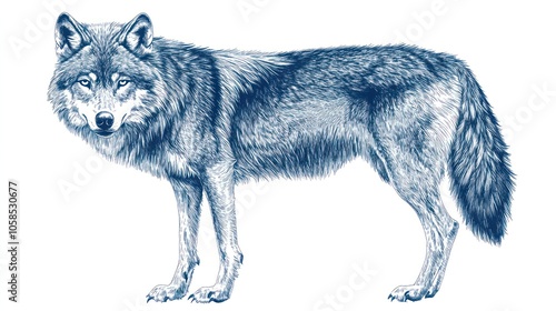 A detailed illustration of a wolf standing in a natural pose.