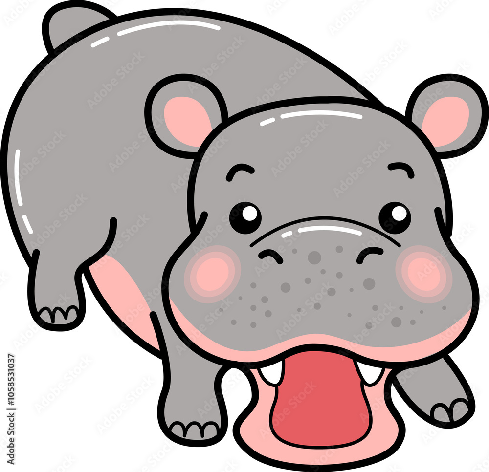 Fototapeta premium Hippo cartoon, hippopotamus, characters, vector illustration, line art