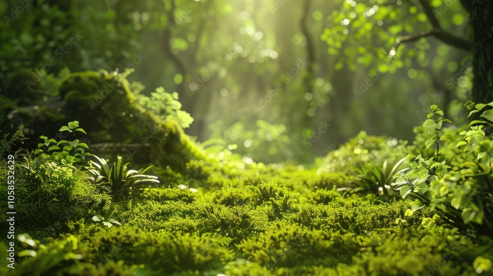 Mossy green forest background for product displays. Mossy green forest background for product displays.
