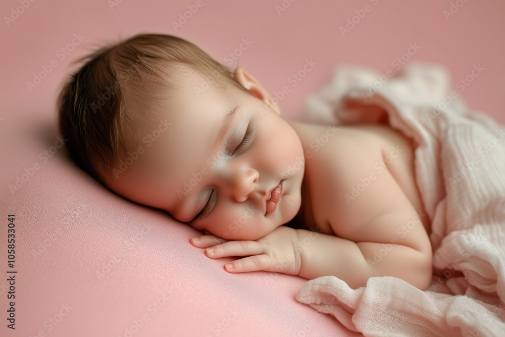 Baby girl peacefully sleeping on a soft pink blanket Baby girl peacefully sleeping on a soft pink blanket