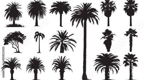 date palm trees silhouette vector , black silhouettes isolated on white background 