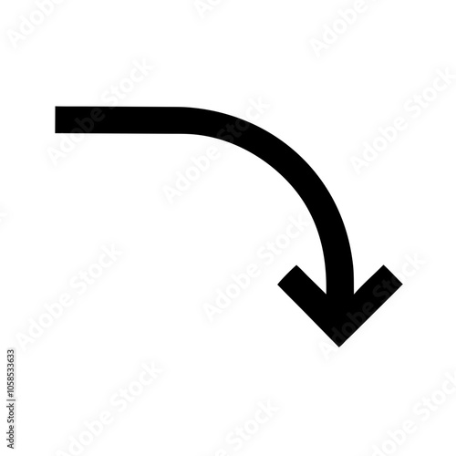 Curved down arrow in black minimalistic design

