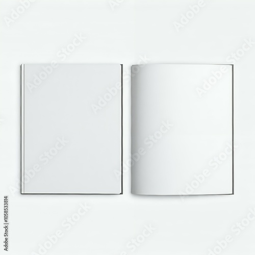 Open blank book with white pages on a plain background.