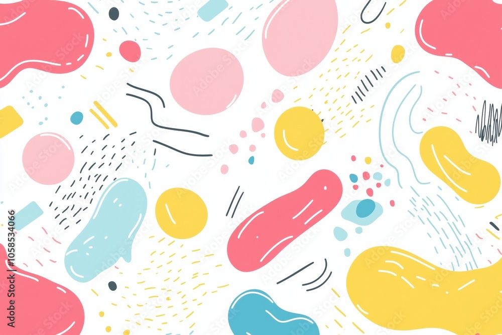 Fototapeta premium Colorful abstract pattern with geometric shapes for playful cartoon-style design background