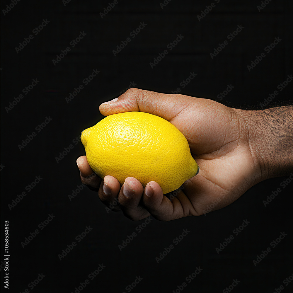 close up shot of hand holding bright yellow lemon against dark background, showcasing texture and color of fruit. image evokes sense of freshness and vitality close up shot of hand holding bright yellow lemon against dark background, showcasing texture and color of fruit. image evokes sense of freshness and vitality