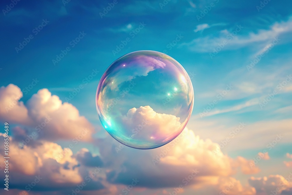 Minimalist photograph of pastel bubble floating in the sky Minimalist photograph of pastel bubble floating in the sky