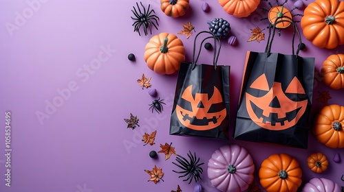 Halloween Decorations with Pumpkins and Gift Bags