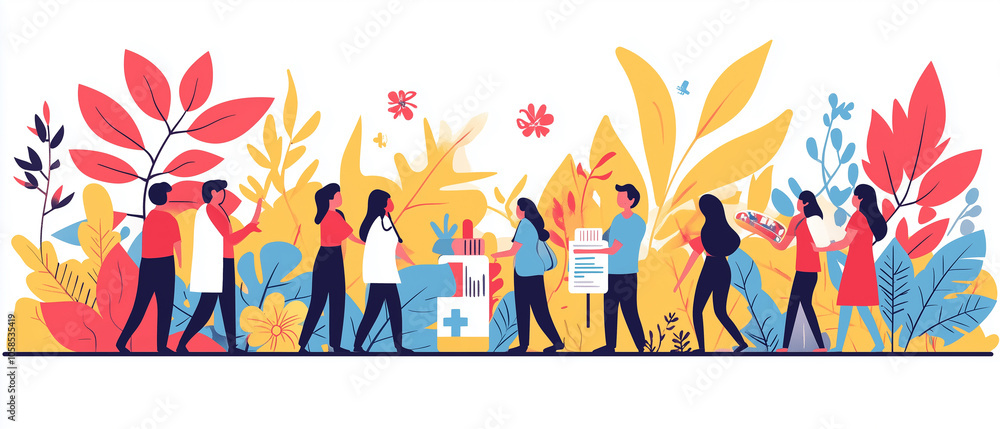 People in Nature With Medicine Illustration. People in Nature With Medicine Illustration.