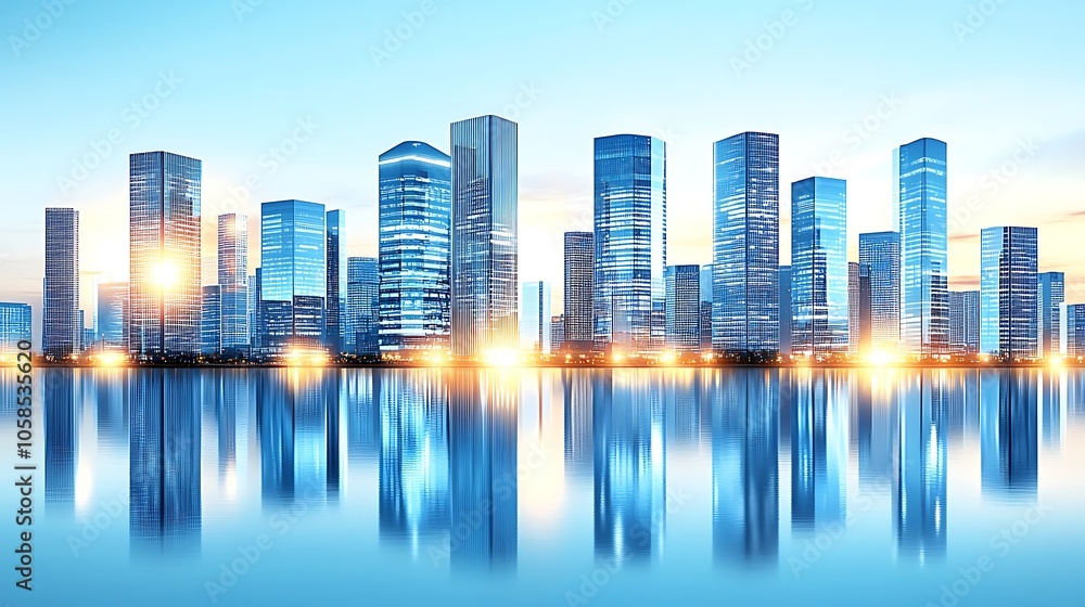 Obraz premium Modern Cityscape Reflection Subtle Blur Background with Space for Custom Text