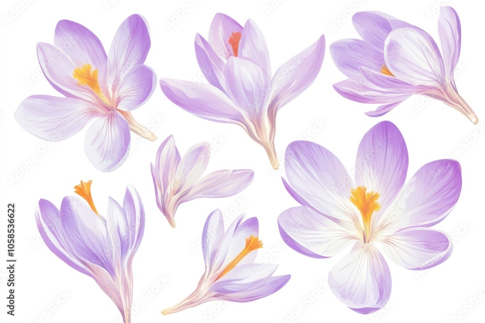 Fototapeta premium Purple Crocus Flower Illustrations for Botanical Design and Decor