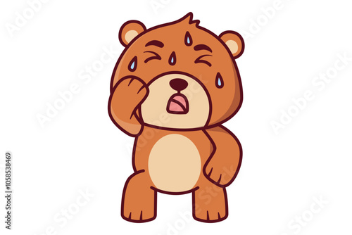 Cute Bear Tired and Sweating Illustration