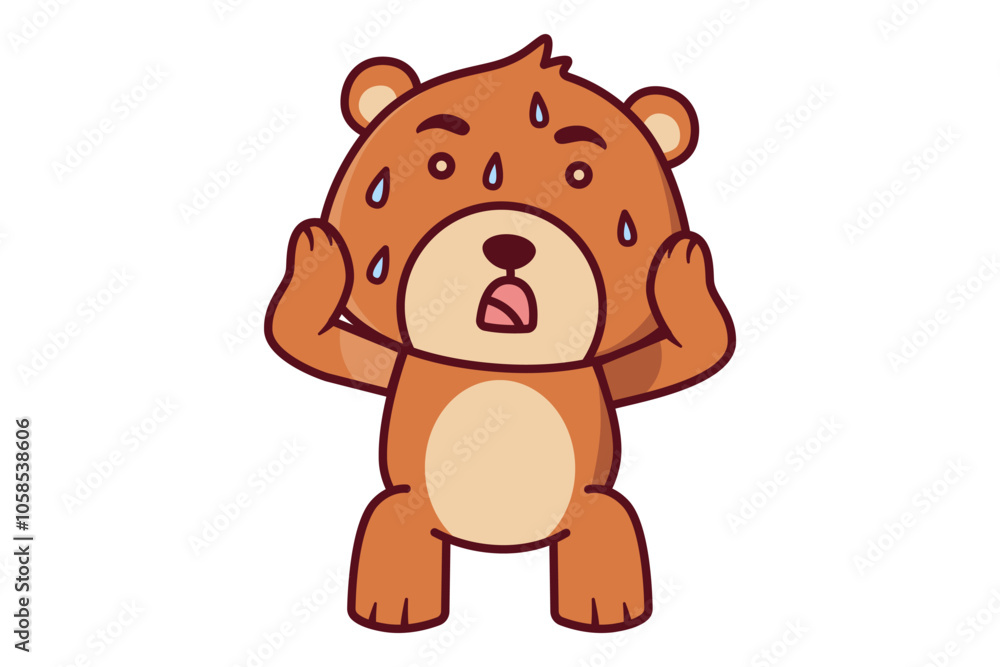 Obraz premium Cute Bear Panic and Sweating Illustration