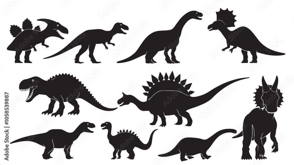 Naklejka premium Dinosaur silhouettes set , black silhouettes isolated on white background