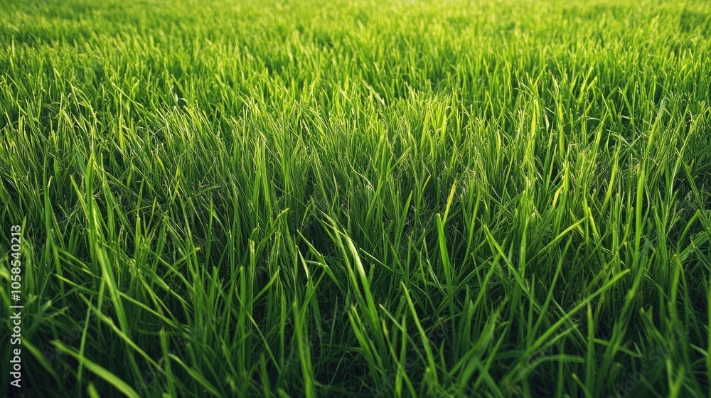 Vibrant long curly green grass blankets the meadow, creating a serene landscape. This image highlights the lush beauty of grassy expanses, with ample copy space for your text. Vibrant long curly green grass blankets the meadow, creating a serene landscape. This image highlights the lush beauty of grassy expanses, with ample copy space for your text.