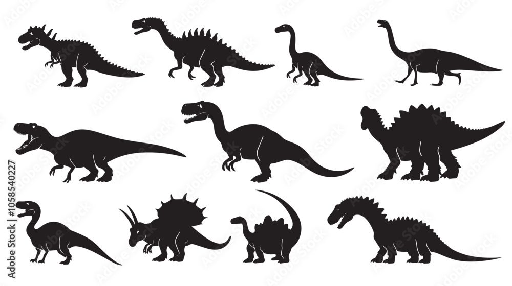 Naklejka premium Dinosaur silhouettes set , black silhouettes isolated on white background