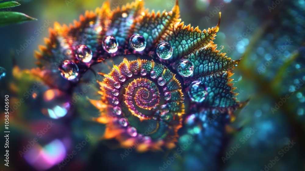 A Spiraling Leaf with Dew Drops A Spiraling Leaf with Dew Drops