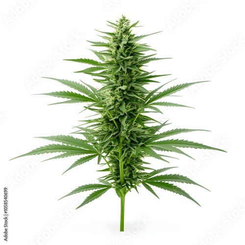 Vibrant Green Cannabis Plant in Pristine Close up on White Background