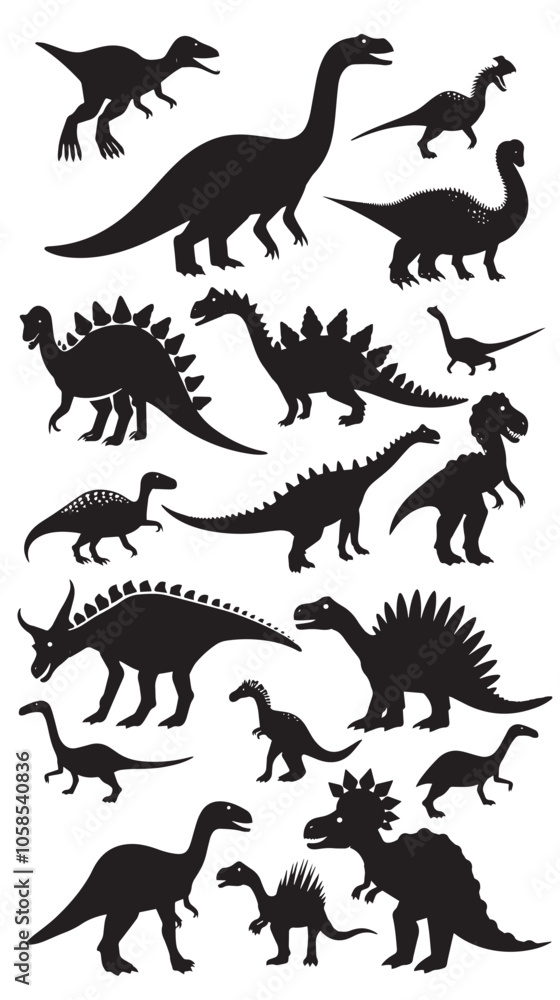 Naklejka premium Dinosaur silhouettes set , black silhouettes isolated on white background