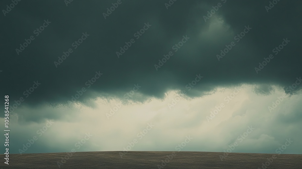 Dark storm clouds loom above a minimalist backdrop, creating a striking contrast perfect for a sale advertisement. The dramatic sky adds depth to the composition, ideal for any marketing needs.