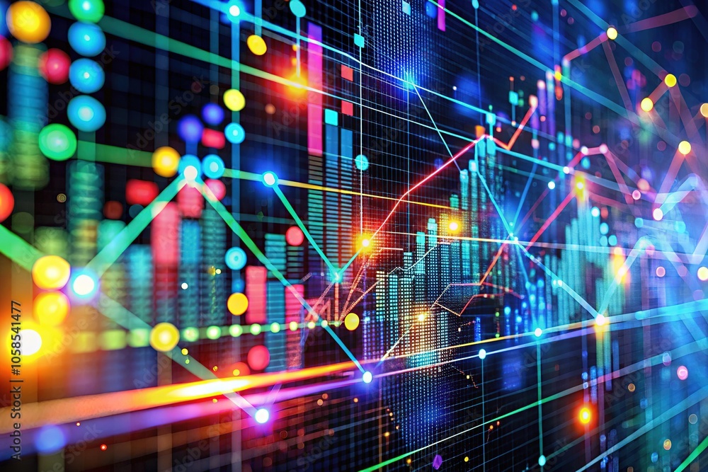 Abstract Digital Data Display with Glowing Lines and Numbers - Night Photography Abstract Digital Data Display with Glowing Lines and Numbers - Night Photography