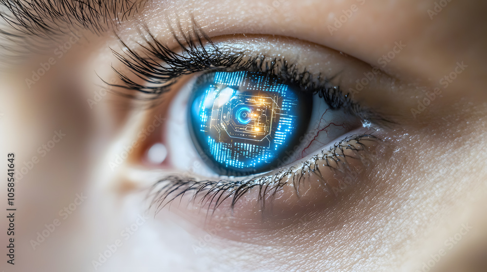 Close-up of a futuristic eye with digital elements Close-up of a futuristic eye with digital elements