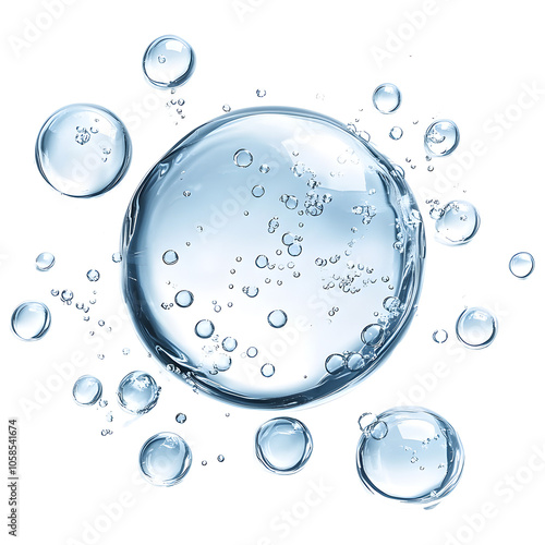 Hyaluronic Acid Bubbles and Clear Collagen Drops Isolated on Transparent Background