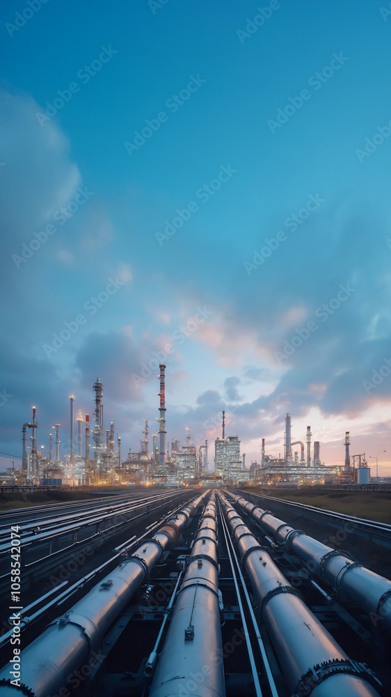 An oil pipeline in an industrial desert landscape with metal pipes and energy infrastructure An oil pipeline in an industrial desert landscape with metal pipes and energy infrastructure