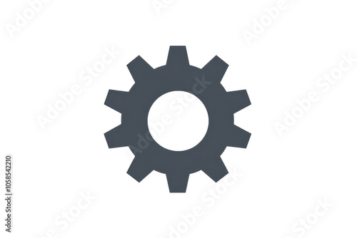 Simple gray gear icon symbolizing mechanics, machinery, and engineering on a transparent background. for industrial design and technology.