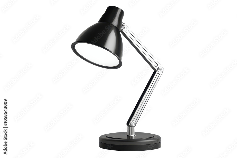 Sleek black desk lamp with adjustable arm and modern design, perfect for office or home workspace illumination. Sleek black desk lamp with adjustable arm and modern design, perfect for office or home workspace illumination.
