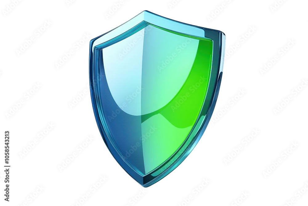 A sleek, glossy shield icon representing security and protection, with a modern, minimalist design in blue and green hues. A sleek, glossy shield icon representing security and protection, with a modern, minimalist design in blue and green hues.