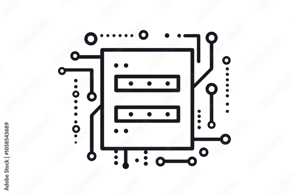 Fototapeta premium Abstract illustration of a microchip with circuit lines, symbolizing technology, computing, and innovation on a transparent background.