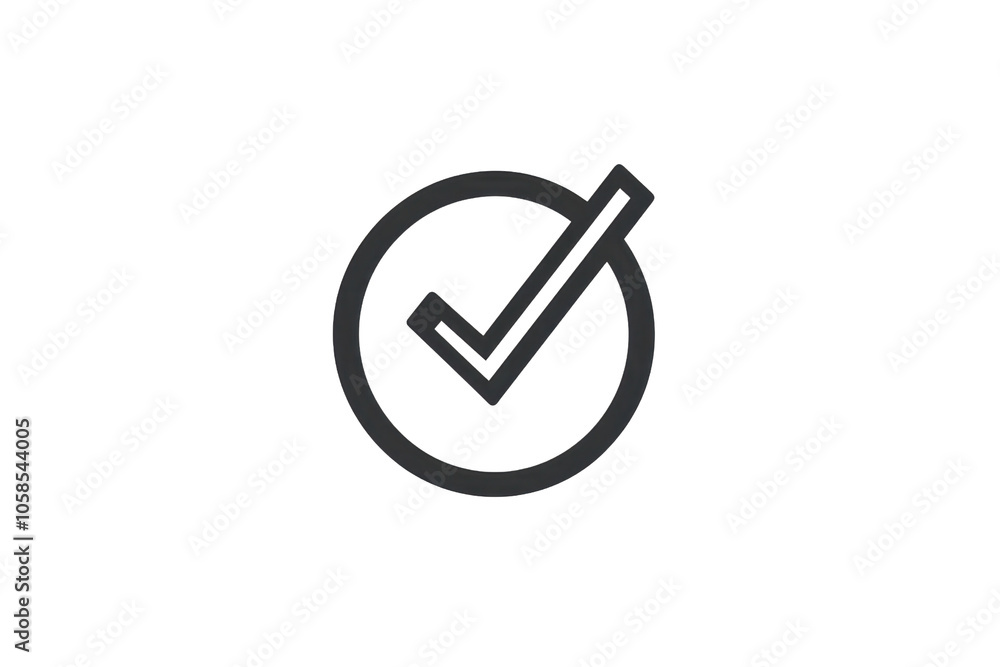 Minimalist black and white check mark icon on transparent background, symbolizing approval, success, and completion. Minimalist black and white check mark icon on transparent background, symbolizing approval, success, and completion.