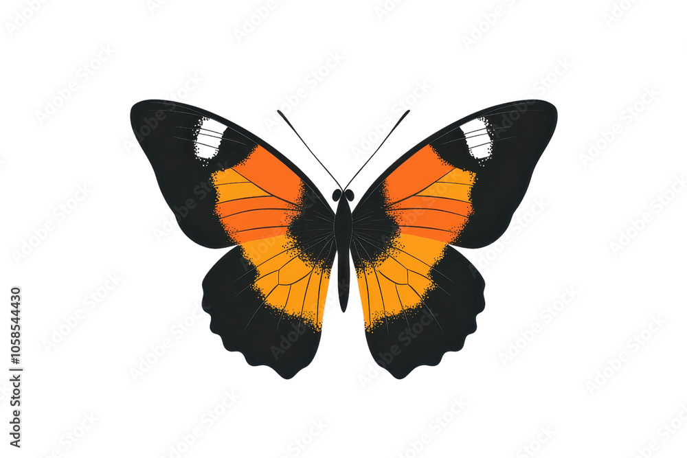 Fototapeta premium Stunning butterfly illustration with vibrant orange, yellow, and black wings on a transparent background. showcasing nature's beauty and symmetry.