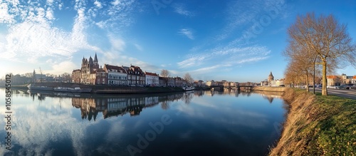 Reflective Cityscape with Calm River