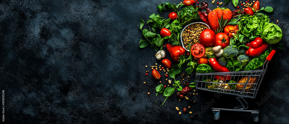 Fresh Vegetables and Spices in a Shopping Cart. Fresh Vegetables and Spices in a Shopping Cart.