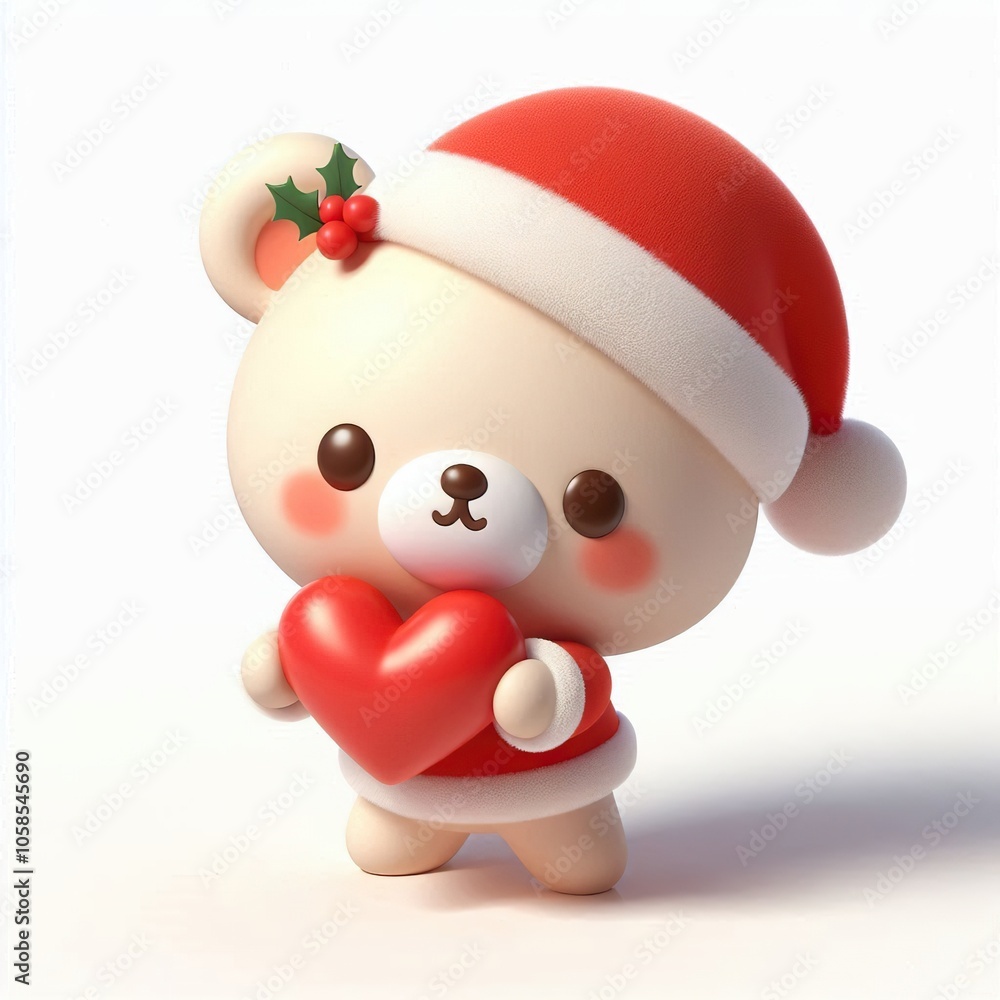 3d Cute fluffy christmas bear doing mini heart pose, full body, white background 3d Cute fluffy christmas bear doing mini heart pose, full body, white background