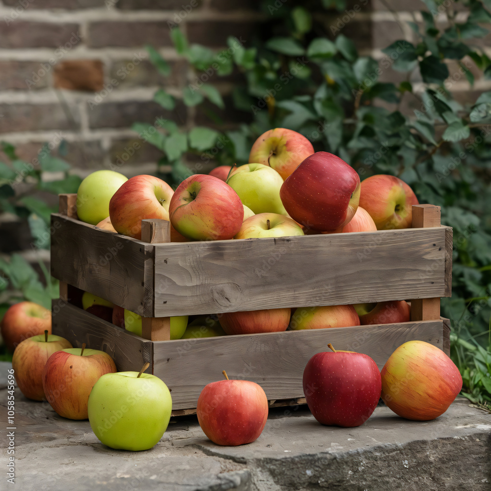 Fresh Apples in a Wooden Crate Ready for Market Fresh Apples in a Wooden Crate Ready for Market