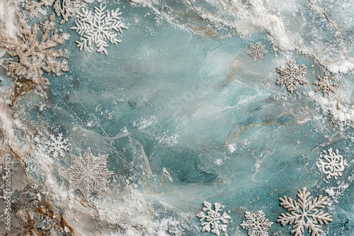 Winter Snowflake Background with Blue Frosty Theme, White Snowflakes, and Copy Space for Christmas and Holiday Designs