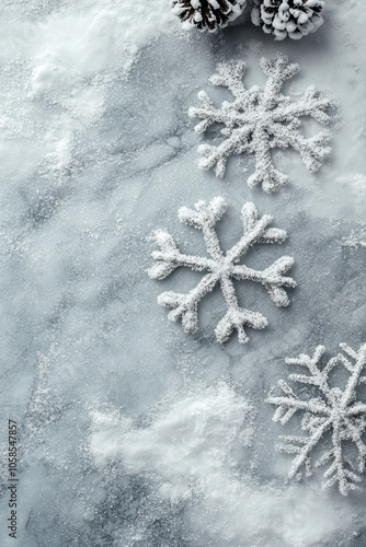 Winter Snowflake Background with Blue Frosty Theme, White Snowflakes, and Copy Space for Christmas and Holiday Designs