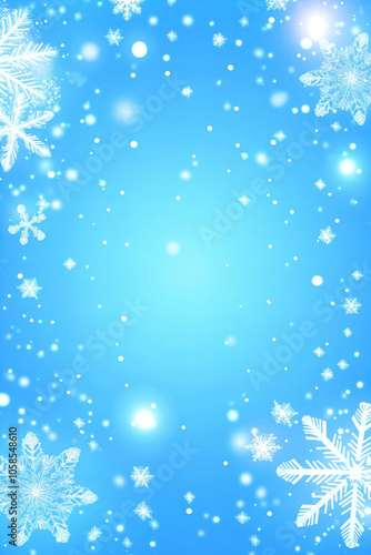 Winter Snowflake Background with Blue Frosty Theme, White Snowflakes, and Copy Space for Christmas and Holiday Designs