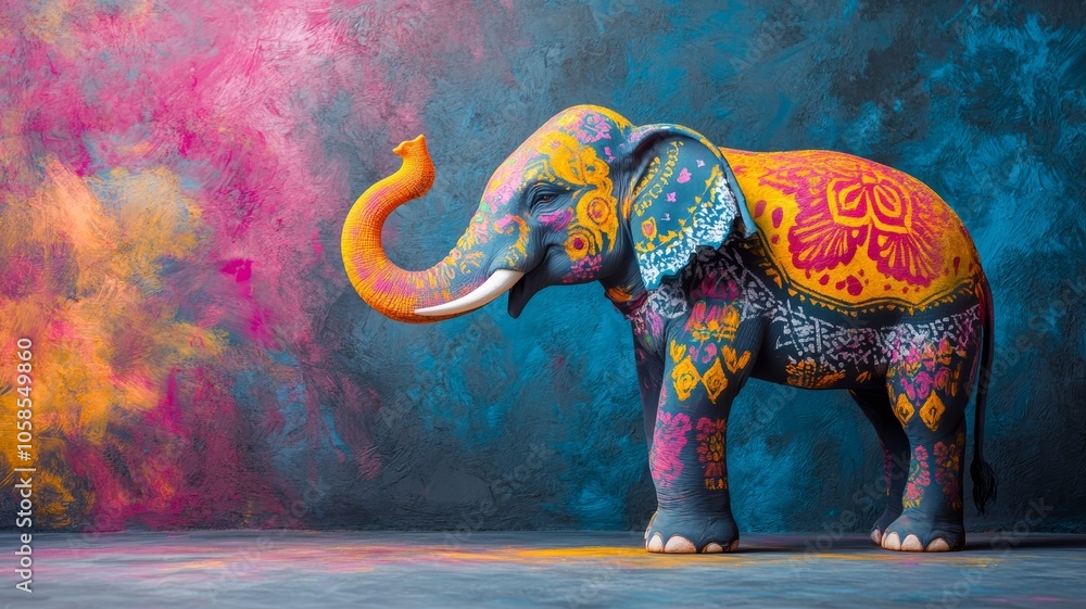 Obraz premium Colorful Painted Elephant with Abstract Background