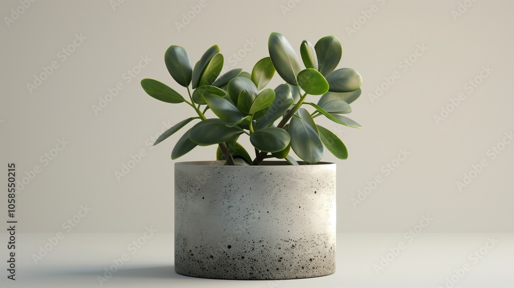 A tiny jade plant in a modern concrete pot, showcasing its thick leaves and unique design against a plain background. A tiny jade plant in a modern concrete pot, showcasing its thick leaves and unique design against a plain background.