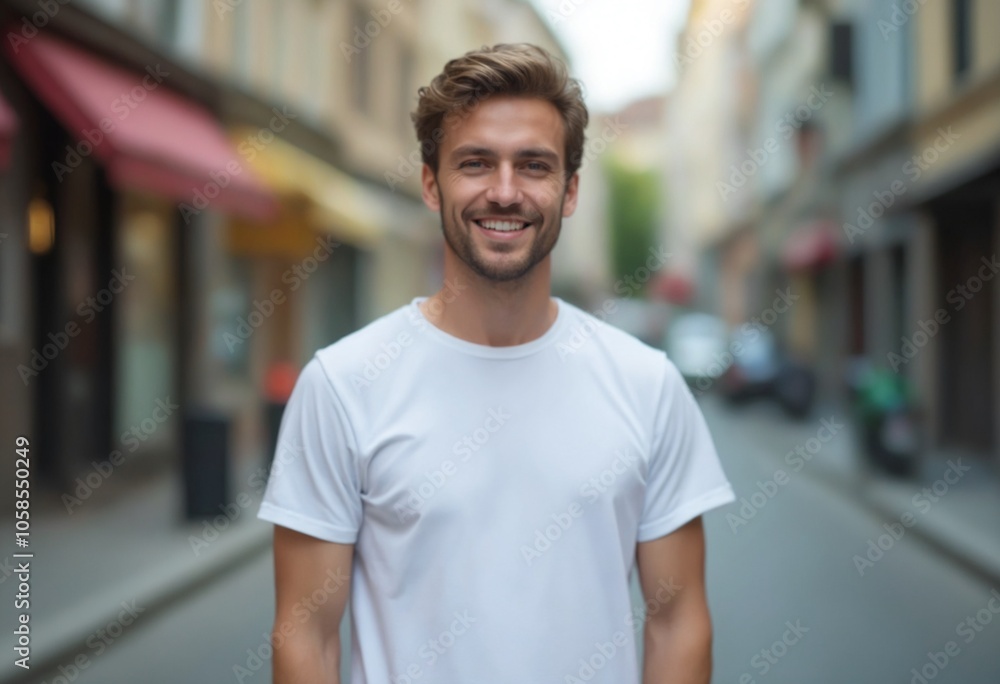 A young man wearing a blank white t-shirt - Mockup