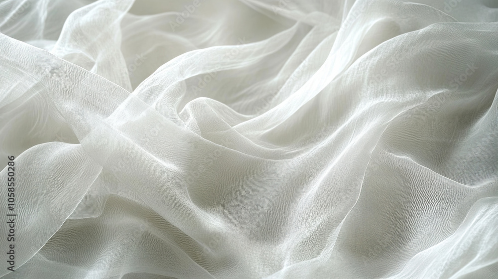 Soft, flowing white fabric creates elegant, silky texture, perfect for backgrounds or fashion designs. delicate layers evoke sense of lightness and grace Soft, flowing white fabric creates elegant, silky texture, perfect for backgrounds or fashion designs. delicate layers evoke sense of lightness and grace