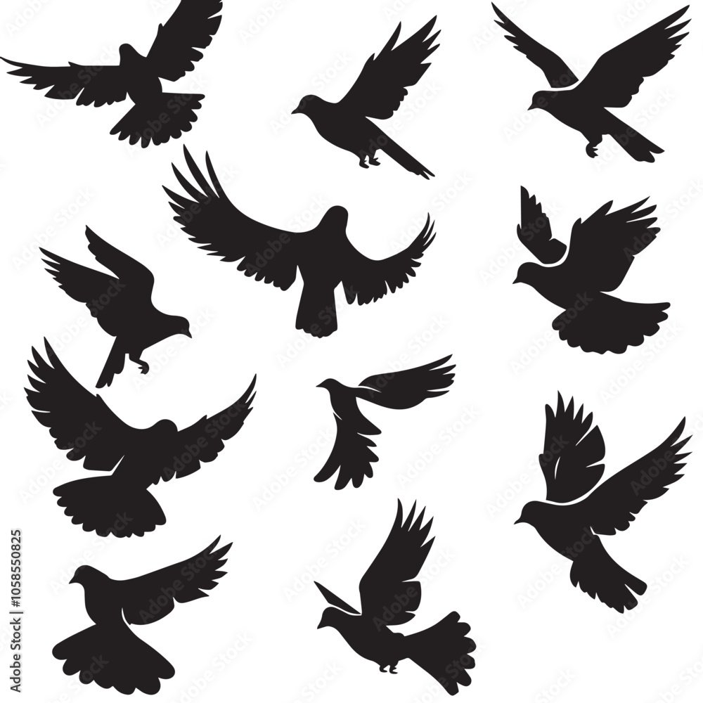 Fototapeta premium Doves silhouette isolated in White background