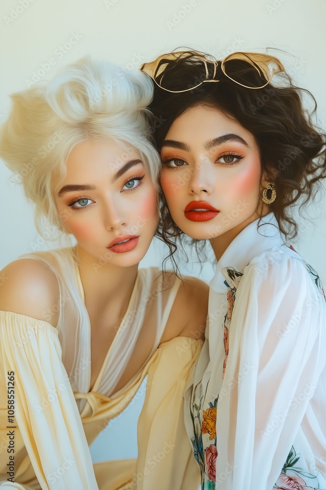 Obraz premium Two young women posing for a picture together