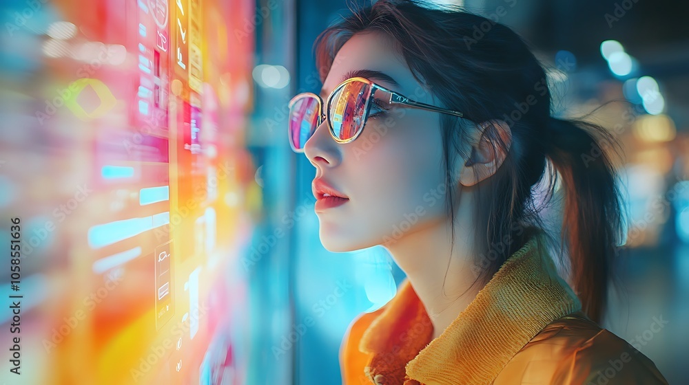 Exploring digital realities a woman engaged with futuristic technology Exploring digital realities a woman engaged with futuristic technology