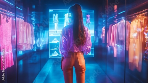Exploring the future of fashion in a neon-illuminated retail space