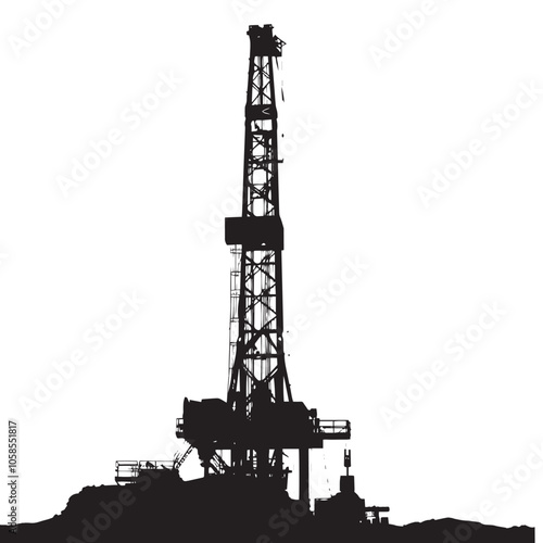 Drill rig silhouette isolated on white background